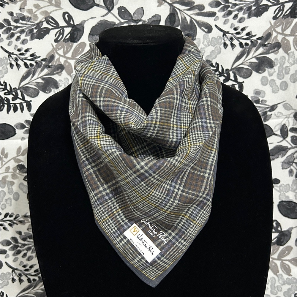 Valentino‎ Rudy  Plaid Pocket Square - Brown and Yellow handkerchief, Italy made